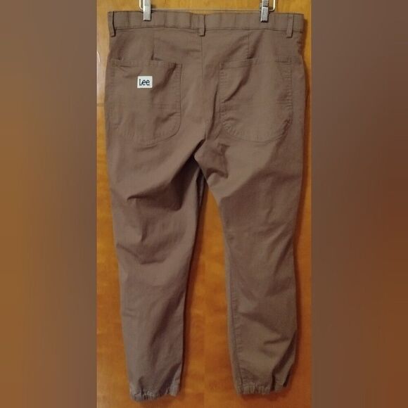 Lee Regular Fit Tapered Leg Mid Rise Striped Brown Jeans Sz 14 Elastic Ankle - Picture 2 of 4